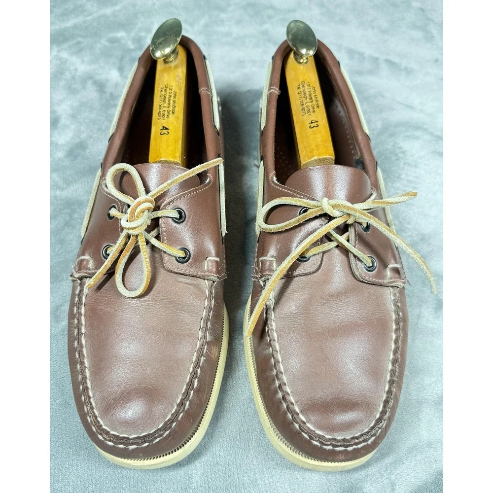 Sebago Docksides Shoes Mens Size 10 Brown Leather Boat Slip Resistant Casual